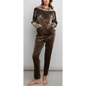 Easel Olive Green Velvet Hoodie Jogger Lounge Set Size Small Athleisure